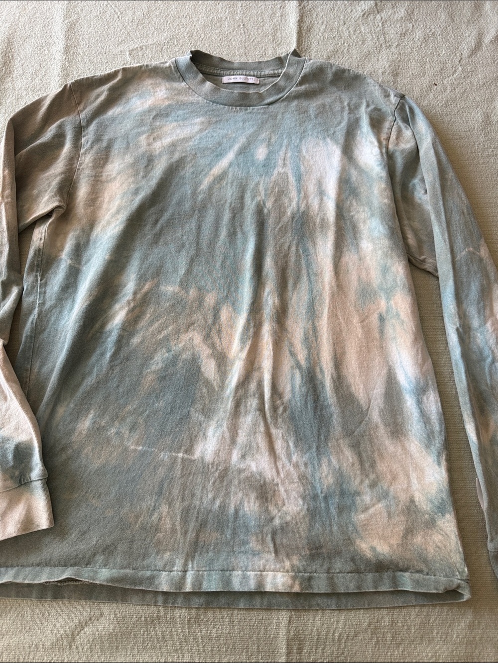 John Elliott Tie-Dye Long Sleeve Crewneck Shirt - Blue & Cream Size 1